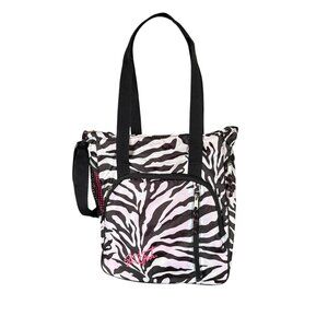 Eastsport women's tote shoulder bag black and white Y2K zebra print pink accent